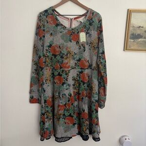 Anthropologie Saturday Sunday Long Sleeve Floral Tired Dress Women’s XL NWT